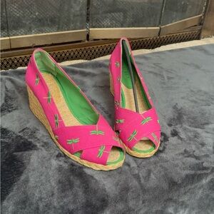 Polo Ralph Lauren Pink and Green Espadrille Wedges